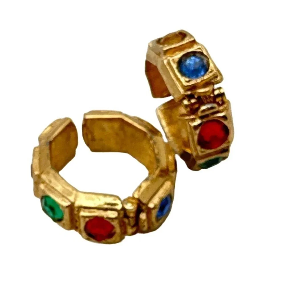Vintage Kramer Earrings Etruscan Byzantine Egyptian Revival Hoop Gold Tone Clip - Picture 3 of 6